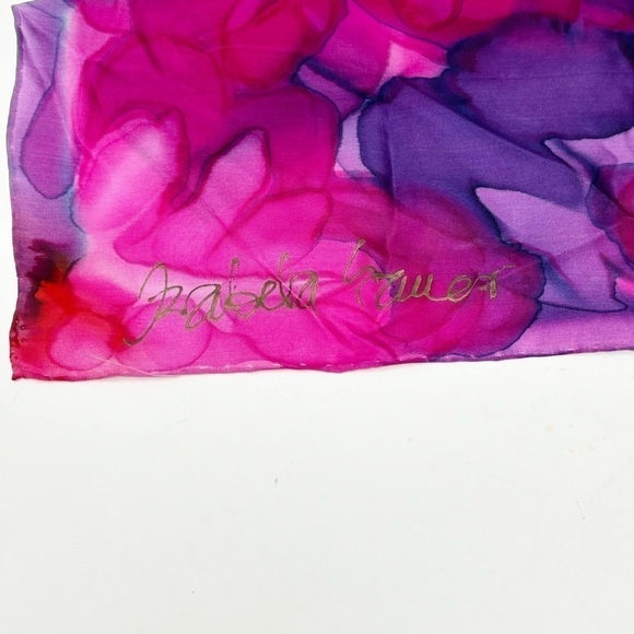 IZABELA SAUER Signed Hand Painted Silk Scarf Hand Rolled Purple Pink 22” X 60” - Picture 6 of 6